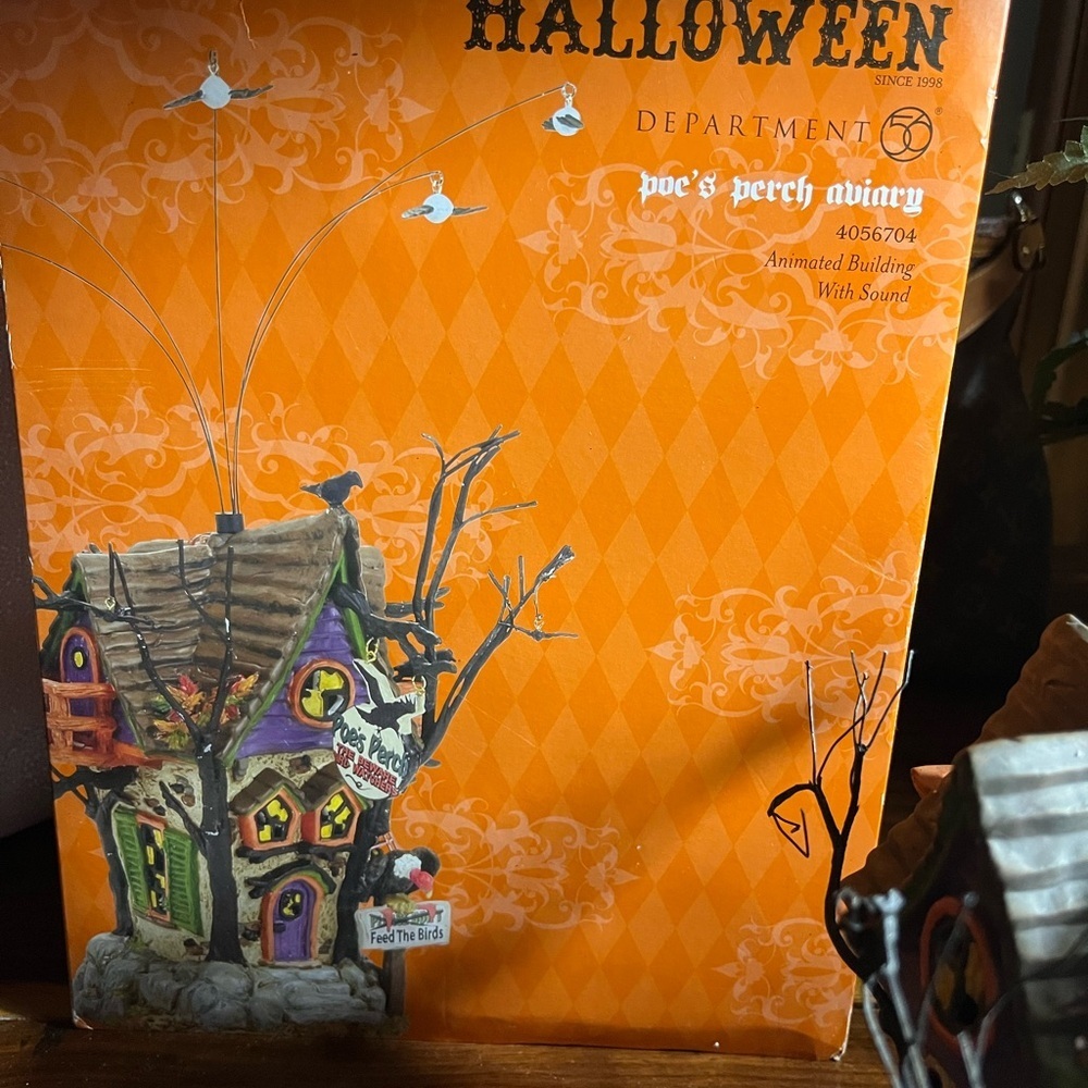 Department 56 Halloween Poe's Perch Aviary with Sound and motion